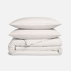 NWOT - Brooklinen Luxe Sateen Duvet Set -KING SIZE- BROWN + White Stripe